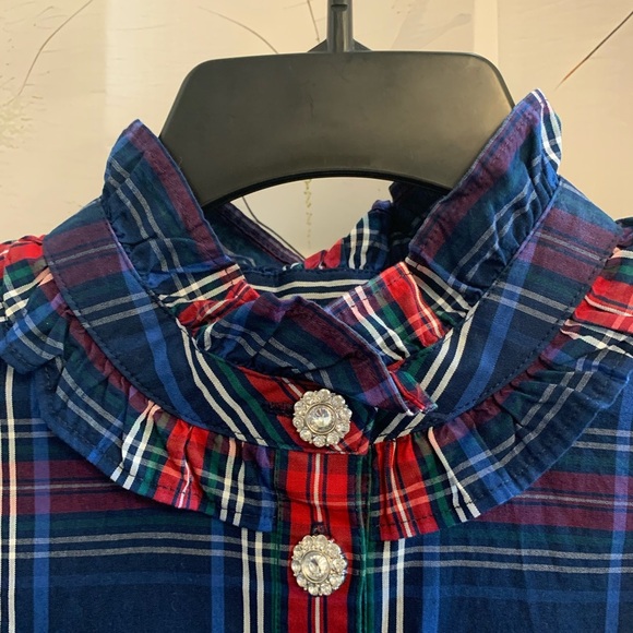 St John’s Bay Plaid Vintage Plaid Ruffle Collar Petite Small PS EUC - Picture 1 of 5